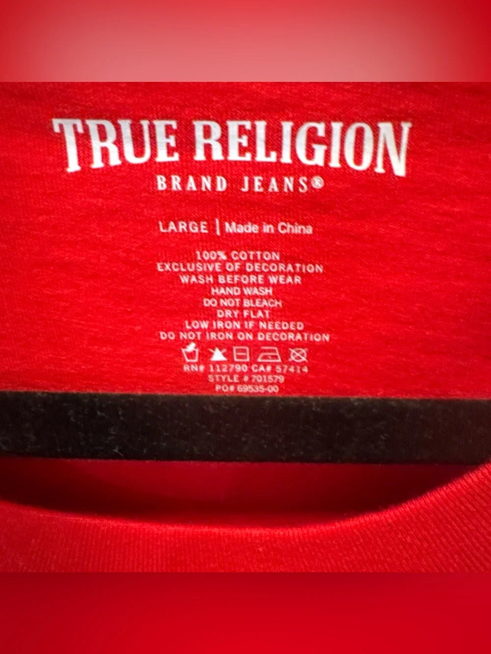 NWT True Religion Red floating Buddha Tee Horseshoe Graphic rhinestone Men’s L